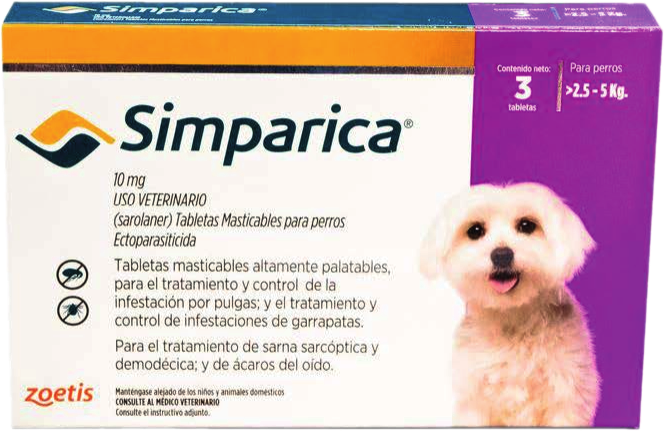 Empaque real de Simparica® 10 mg