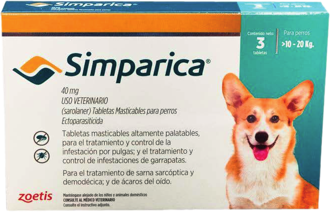 Empaque real de Simparica® 40 mg