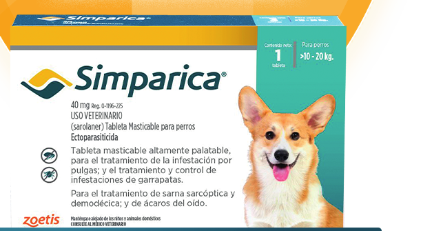 Empaque real de Simparica 40 mg tableta masticable