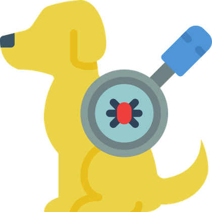 Ilustración de perro examinado con lupa
